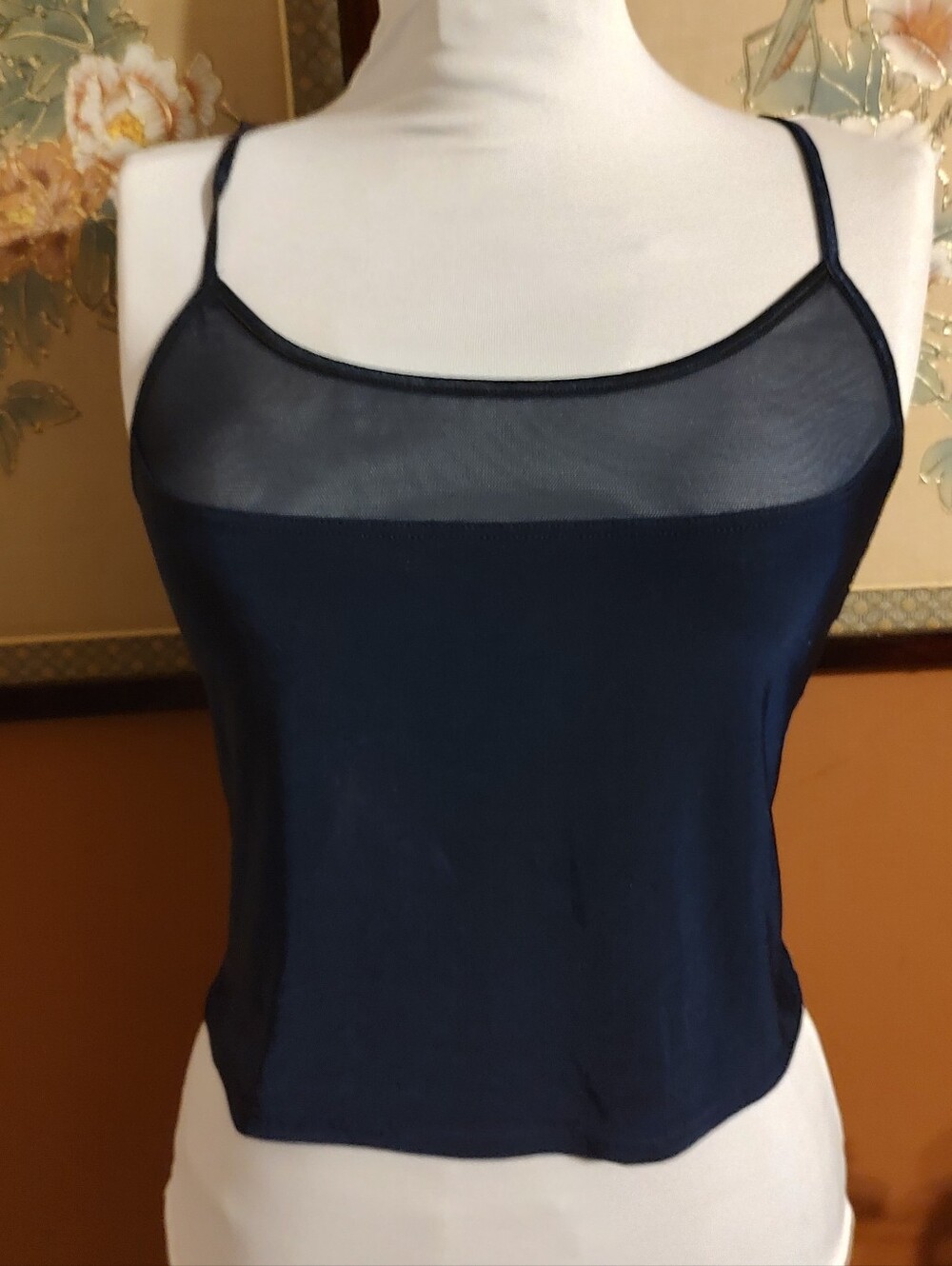 🌹💙🌹Sexy Slinky Vtg 90's INC Rich Navy Blue Cropped Camisole Nightie Top - L